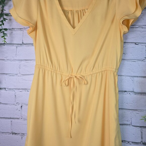 GOODTHREADS BUTTERY YELLOW SHIFT DRESS WITH RUFFLED SLEEVES CINCH WAIST SIZE M - Picture 5 of 11